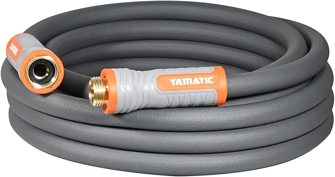 YAMATIC Short Garden Hose 5/8 in x 15 ft with Swivel Handle, Super Flexible Water Hose, All-weather, Lightweight, Burst 600 PSI, Grey