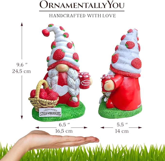 Spring & Summer-Themed Garden Statues – Adorable Outdoor Decor for Lawn, Patio & Porch (Charming Homestead Strawberry Gnome Garden Statue, 9.5" Farmhouse Style Unique Fruit Home Decor)