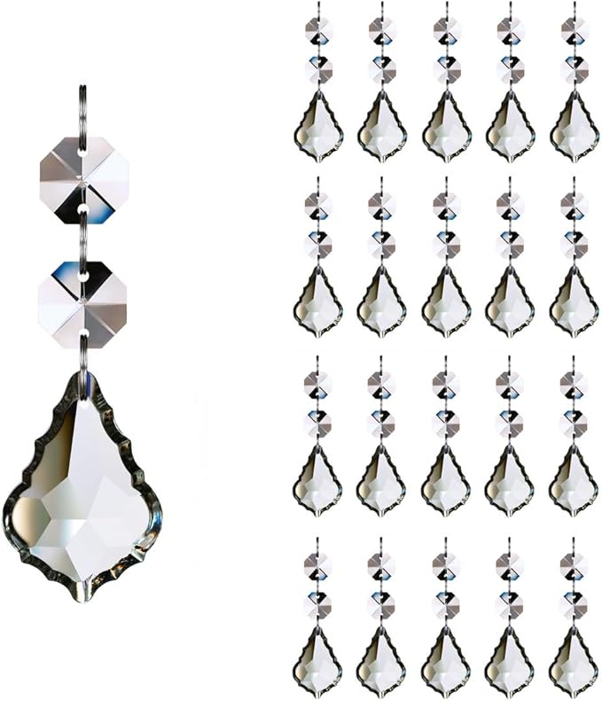 Maple Leaf 20pcs Crystal Chandelier Prisms Replacement Pendant Parts, 38mm Hanging Crystals Beads for Chandelier Wedding Decoration Clear