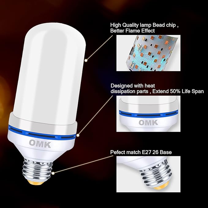 OMK Green Led Flame Light Bulb LED Christmas Decorations Fire Light Bulbs - Upgraded Halloween Bars Porch Light Bulb Flickering Fire LED Lamps for Indoor/Outdoor/Holiday Decoration Gifts
