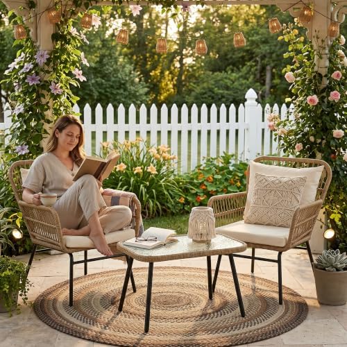 3 Pieces Boho Small Outdoor Patio Chair Set - Image 2