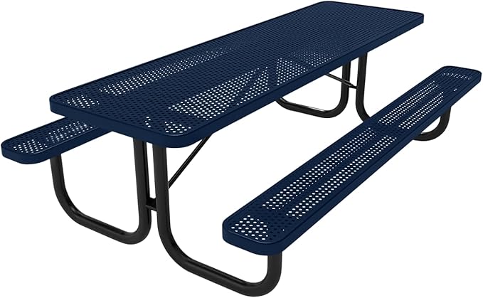 T8-P-TXTDBL Heavy Duty Rectangular Portable Picnic Table, 8 Ft, Textured Dark Blue, Made in America