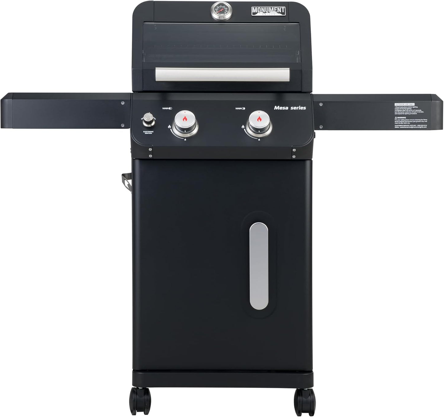 Monument Grills 2-Burner Foldable Stainless Steel Liquid Propane Gas Patio Garden Barbecue Grill with Clearview® Lid, Knob Control Mesa220 with BBQ Cover