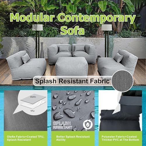Dineli ANNYH Patio Garden Sectional Conversation Set Outdoor Modular Sofa - Image 5