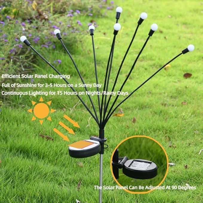 COVS Solar Garden Lights 8 LED Vibrant Firefly Starburst Swaying Lights by Wind Solar Lights for Outside Garden Decoration Firefly Lamp Outdoor Waterproof Multi Color (4 Pack, Multi-Colored)