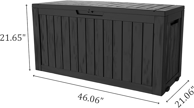90 Gallon Lockable Resin Deck Box with Wheels, Waterproof & UV-Resistant Outdoor Storage Box for Outdoor Cushion Storage, Garden Tools & Pool Accessories Storage, Black