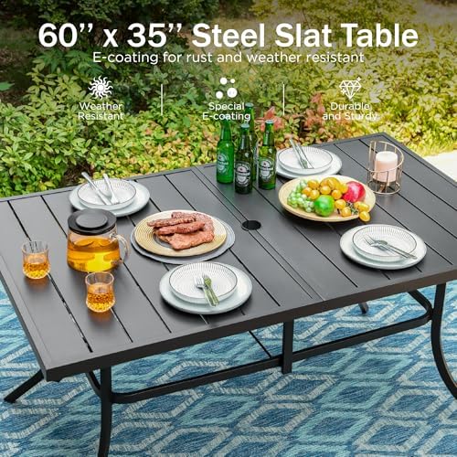 PHI VILLA 7 Piece Patio Dining Set, Swivel Chairs, Rectangular Steel Table - Image 5