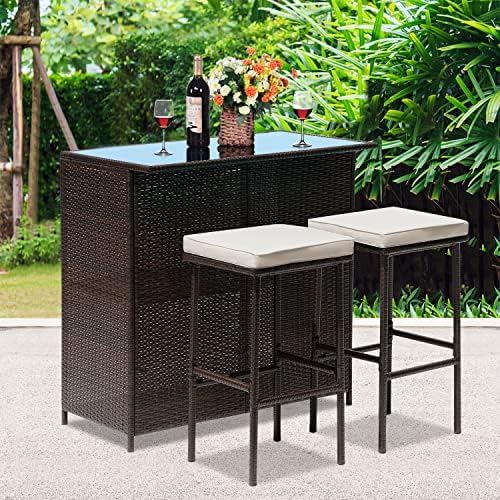 Wicker Patio Furniture 3 Piece Patio Bar Table Set Chairs Wicker Outdoor Rattan - Image 5