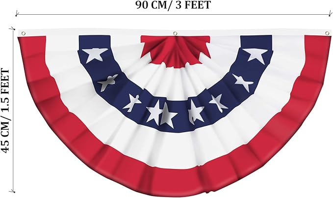 USA Pleated Fan Flag American US Bunting Flag Patriotic Half Fan Banner Flag with Canvas Header and Brass Grommets for 4th of July Memorial Day Indoor Outdoor Decoration (7, 1.5x3 Feet)