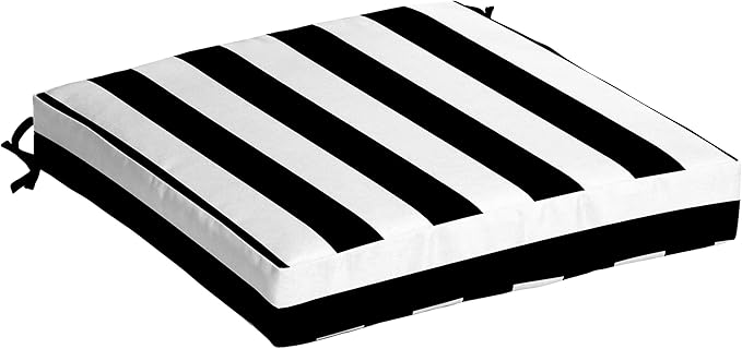 Arden Selections Outdoor Wicker Chair Cushion, 20 x 18, Rain-Proof, Fade Resistant 21 x 21, Black Cabana Stripe (Pack of 4)