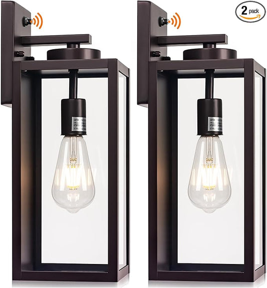 16-inch Oil-Rubbed Bronze Dusk to Dawn Outdoor Wall Light Fixtures, Exterior Waterproof Wall Lanterns, Brown Porch Sconces Lighting, Modern Outside Lights for House Patio Front Door Entryway, 2-Packs