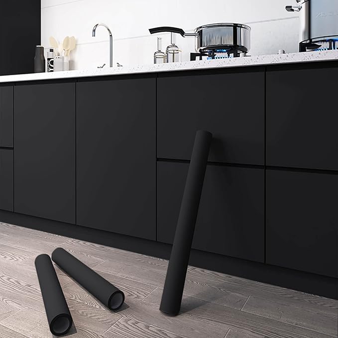 Dimoon 118''x15.7'' Black Skin Peel and Stick Wallpaper Contact Paper Modern Self Adhesive Wall Paper Removable Renter Friendly Textured Solid Color Cabinet Vinyl Roll (118''x15.7'',Black Skin)