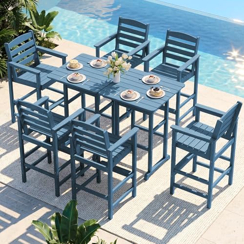 SERWALL 8 Pcs HDPE Bar Height Adirondack Chairs and Bar Table Set by SERWALL