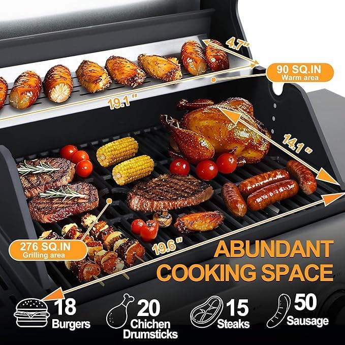 3-Burner Propane Gas Grill with Side Burner, 25,650 BTU Outdoor BBQ Grill with Stainless Steel Warming Rack, Enameled Cooking Grids, Built-in Thermometer & Foldable Side Tables with 6" Wheels