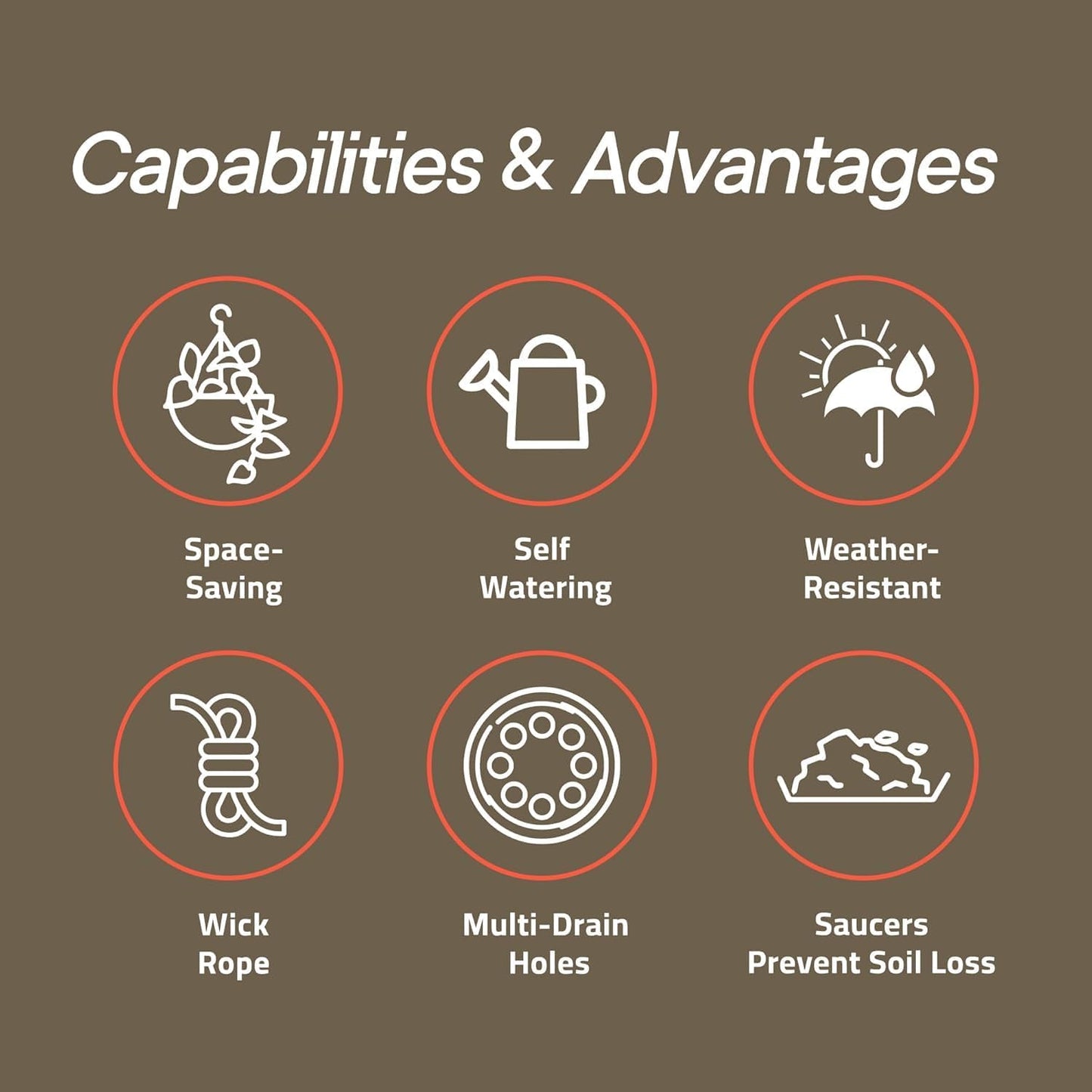 Black Hanging Self Watering Pots with Macrame Black Rope, 3 Pack Indoor & Outdoor Hanging Plant Pots with Built-in Reservoir, Wick Rope, Drainage Holes & Hooks, Stylish Boho Decor Hanging Planter