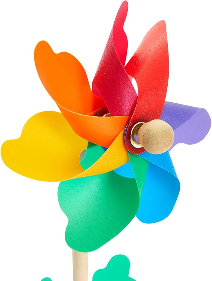BLUE PANDA 12-Pack Rainbow Flower Pinwheels for Yard and Garden - Wind Spinners and Outdoor Party Favors for Kids, Pride and Birthday Decorations