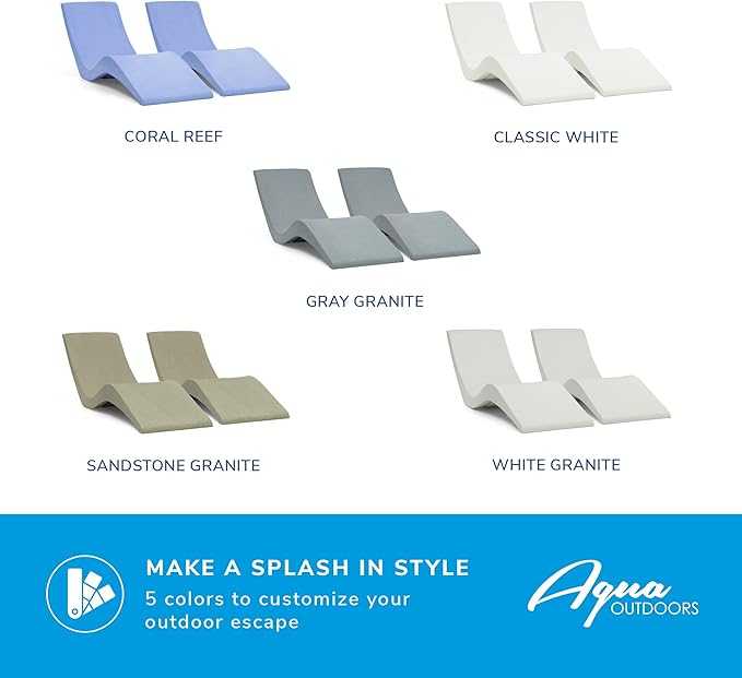 Aqua Outdoors Pool Chaise Lounge Chairs for Ledge & Shelf, Water-Weighted Pool Lounger for Depths Up to 9”, No Screw Plugs & Tools Needed, Classic White Ledge Lounger, Set of 2