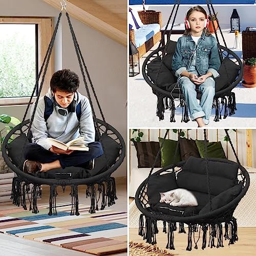Goutime Hammock Swing Chair Macrame Boho Hanging Chairs Black - Image 3