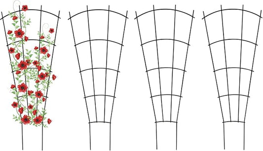 4 Pack 23'' Indoor Plant Trellis for Potted Plants Climbing, Outdoor Metal Garden Trellis Houseplants Flowers Vine Ivy,Fan Shape, Black