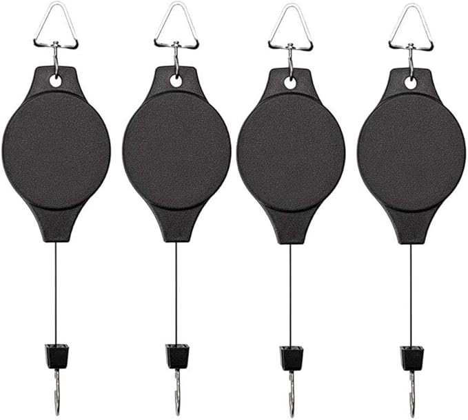 4 Pack Plant Hook Pulley, Retractable Plant Hanger Easy Reach Hanging Flower Basket for Garden Baskets Pots and Birds Feeder Hang High up and Pull Down to Water Or Feed