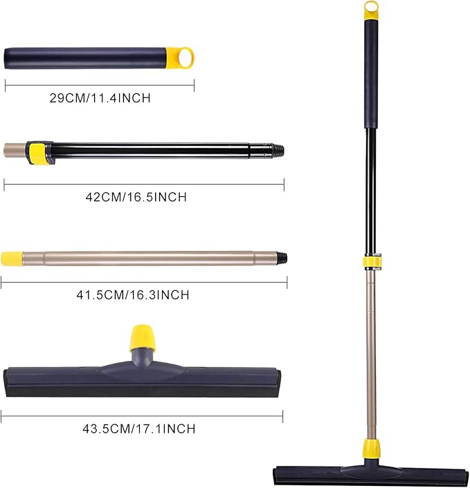 Yocada Floor Squeegee Scrubber Adjustable Telescopic Pole Heavy Duty Household Broom EVA Foam Blade for Garage Courtyard Shower Bathroom Floor Marble Glass Tile Water Foam Cleaning