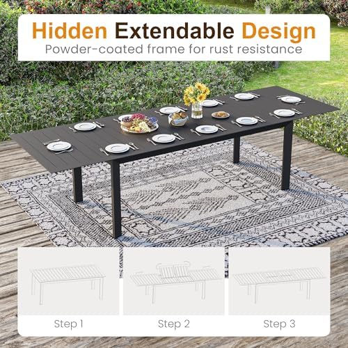 RoyalCraft 122" Expandable Aluminum Patio Outdoor Dining Table - Image 4