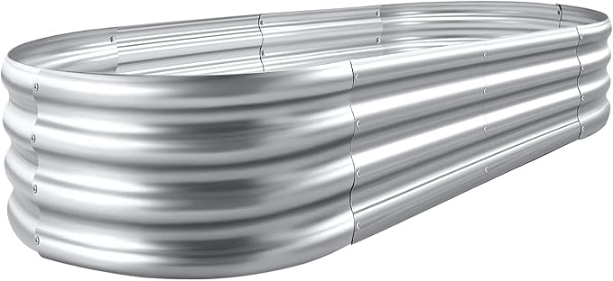 Land Guard Galvanized Planter Raised Beds, 6×3×1ft Galvanized Water Trough, Keyhole Raised Garden Bed Metal Galvanized………