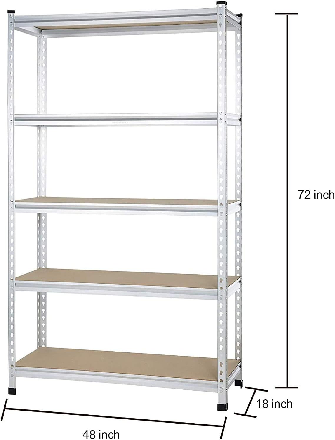 Amazon Basics 5-Tier Medium Duty Storage Shelving Single Post Press Board Shelf - 48 x 18 x 72 Inches, Aluminum