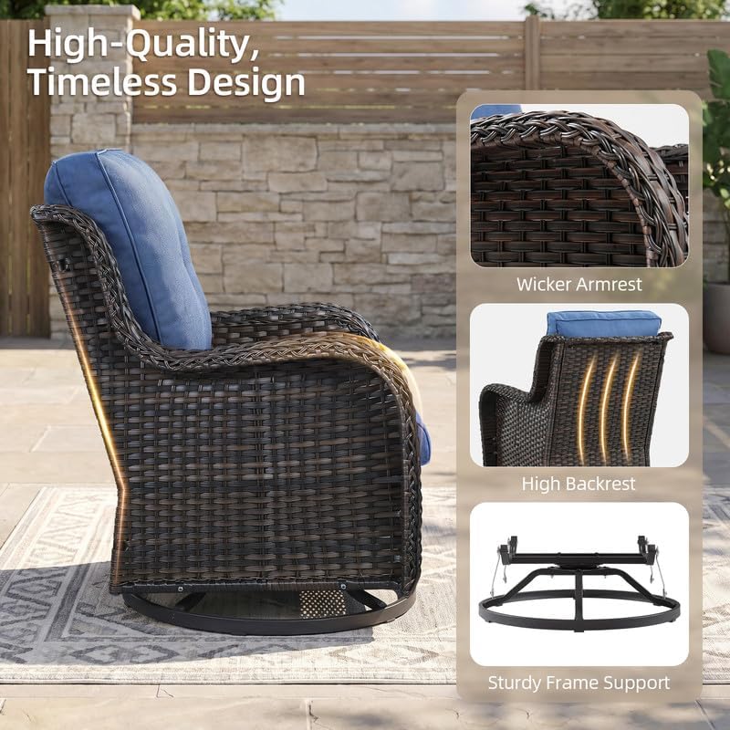 Outdoor Brown Wicker Furniture Set of 5, Wicker Patio Conversation Set Blue - Image 6