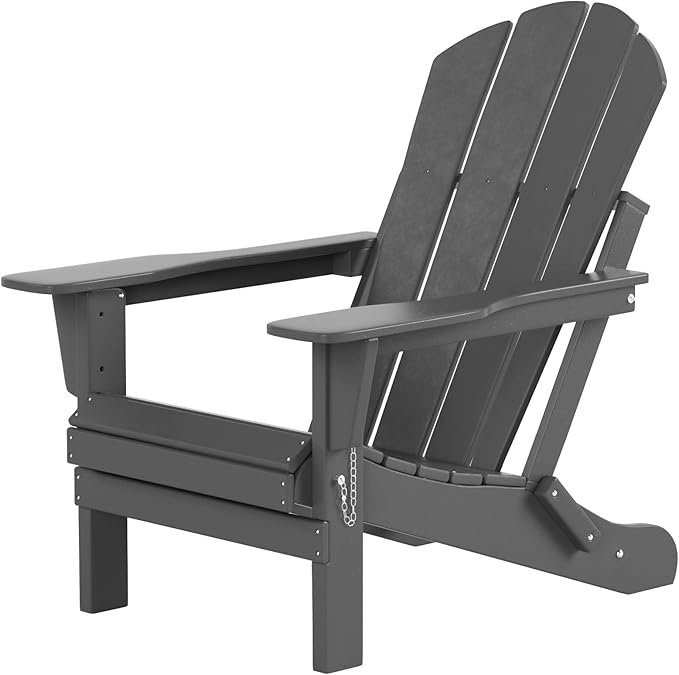 WO Home Furniture Adirondack Chairs Table Set of 3 PCS Outdoor Folding Chairs Coffee Table Weather/UV Resistant for Lawn, Garden, Bon Fire, Balcony (Gray)