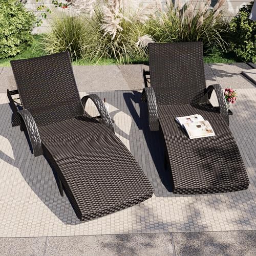 Outdoor Rattan Lounge Chair w/ Pull-out Side Table, Dark Brown - Image 7