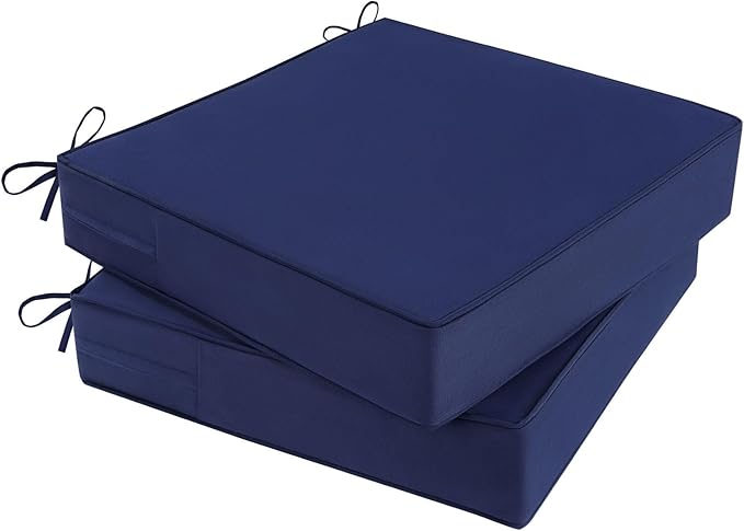 Outdoor Chair Cushions Set of 2 for Patio Furniture 22x22x4 Inch Waterproof Patio Chair Cushion 3 Year Color Fastness Square Elastic Foam Garden Sofa Couch Pads with Ties and Handle,Blue