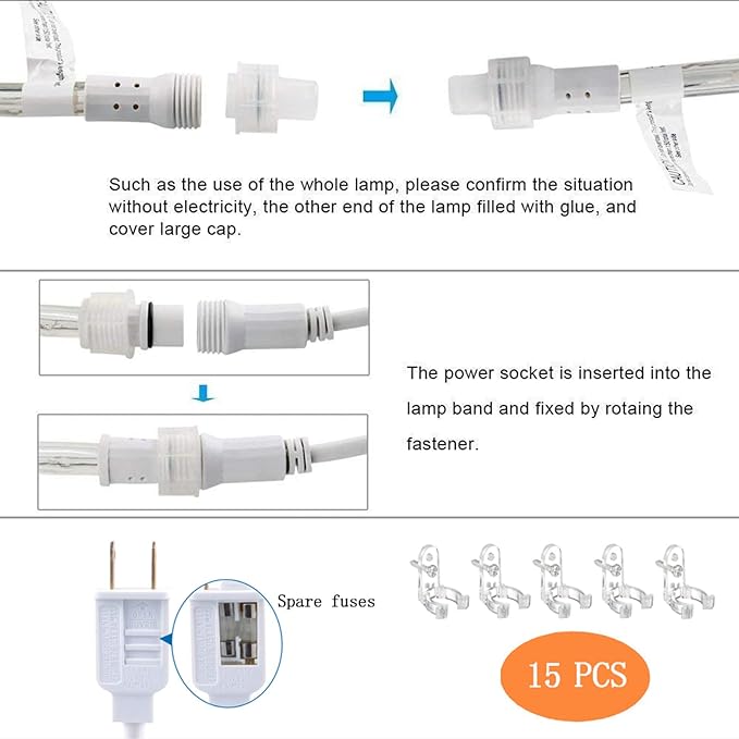 50ft 360 LED Rope Lights Outdoor, Connectable and Flexible Tube Lights with 8 Modes, Waterproof Indoor Outdoor LED Rope Lighting for Deck, Garden, Pool, Patio, Indoor Outdoor Decorations (Warm White)