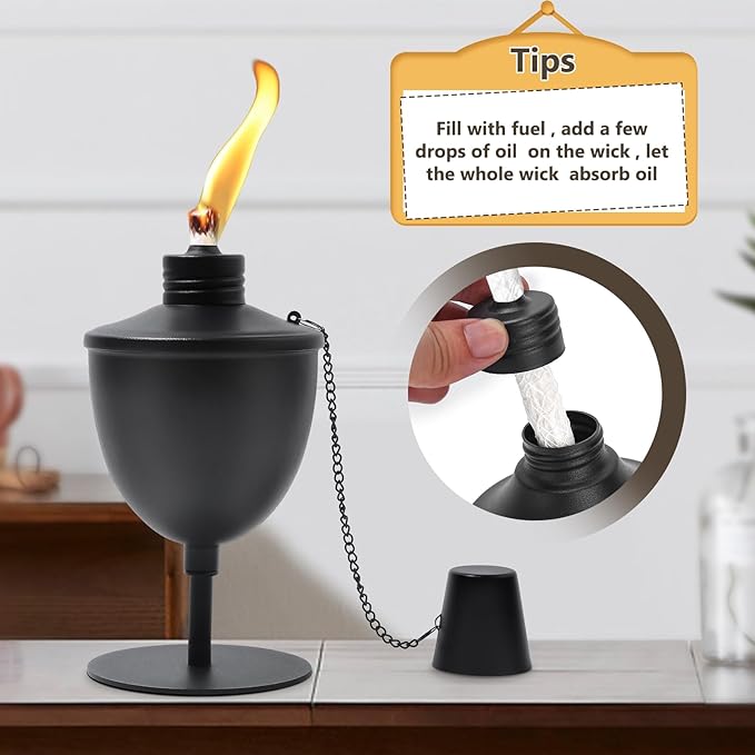 4 Pack Upgraded Tabletop Torches,14 oz Citronella Torches for Outside, Refillable Outdoor Flame Torch Light, Comes with Wicks,Covers and Funnel, Ideal for Parties, Garden Decor, DIY