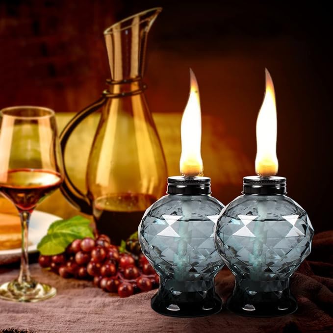 4 Pack Glass Table Torch,Citronella Glass Table top Torches with Wick and Cap for Outdoor ,Refillable Torches Landscape Lanterns Torches for Yard Patio Christmas Garden,Party Decor