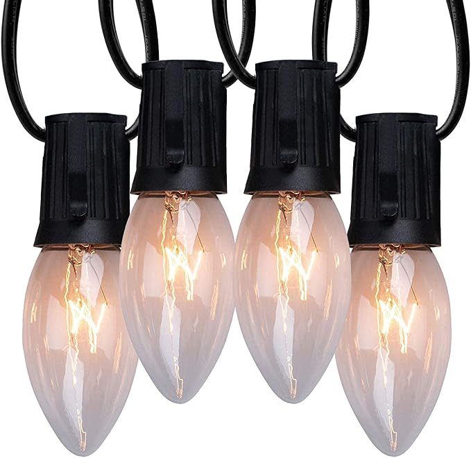 C9 Christmas String Lights Outdoor 100ft Vintage Christmas Tree Lights for Indoor Outdoor Roofline Patio Room Holiday Party Backyard Xmas Decoration, Black Wire, 100+4 Bulbs, Not Connectable