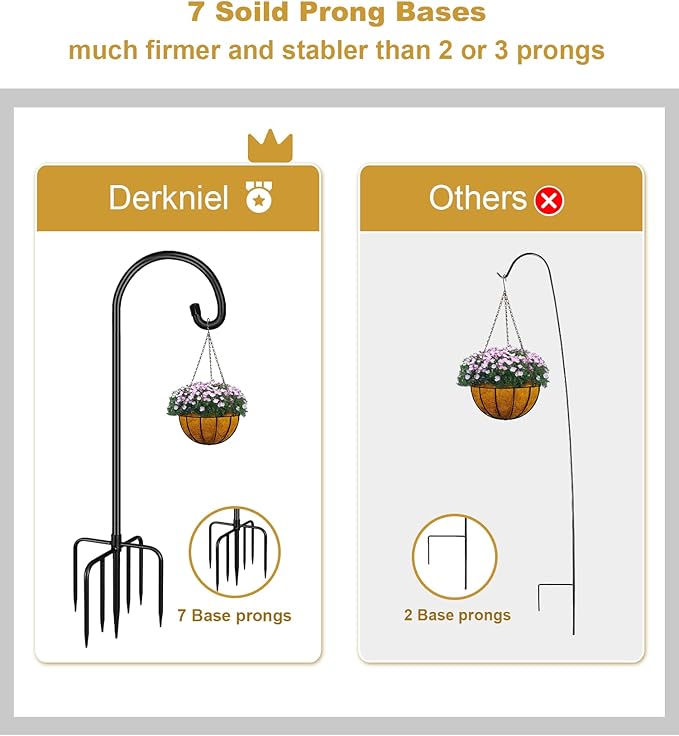 Shepherd Hook 92 Inch Tall Heavy-Duty Metal Garden Hanging Pole Stake for Bird Feeder Pole Plant Baskets, Black (2 Pack)