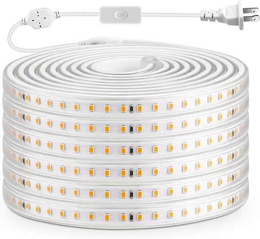 AIMENGTE LED Strip Lights for Room - Outdoor Led Strip Lighting Waterproof, AC 110V, 1200LEDs, 3000k LED Rope Lights for Garden, Patio, Living Room Bedroom Kitchen Home Decoration(32.8ft, Warm White)