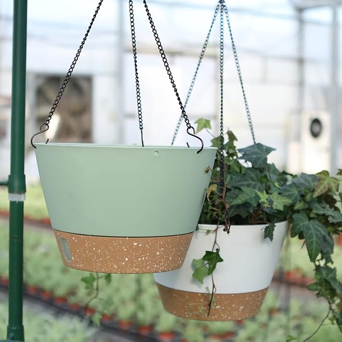ZMTECH Hanging Planters for Indoor Plants Set of 2 Self Watering Hanging Pots Hanging Baskets Hanging Flower Pots for Outdoor Hanging Plants(10 Inch, Green)