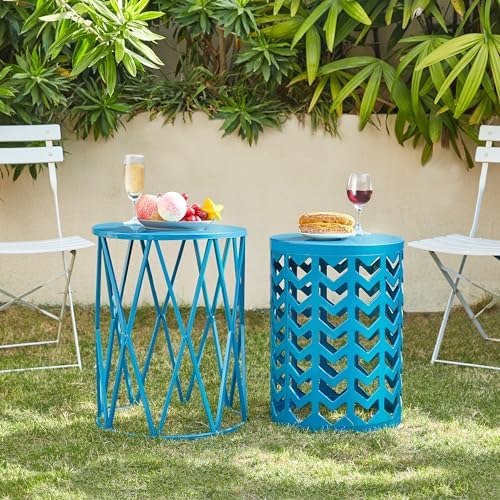 Nesting Side Table Set of 3 Decorative Round Garden Stools - Image 5