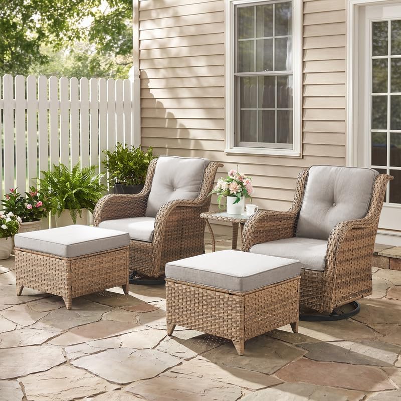 Luxury Outdoor Wicker Patio Ottomans Set of 2, 250 lbs Capacity Rattan Large - Image 4