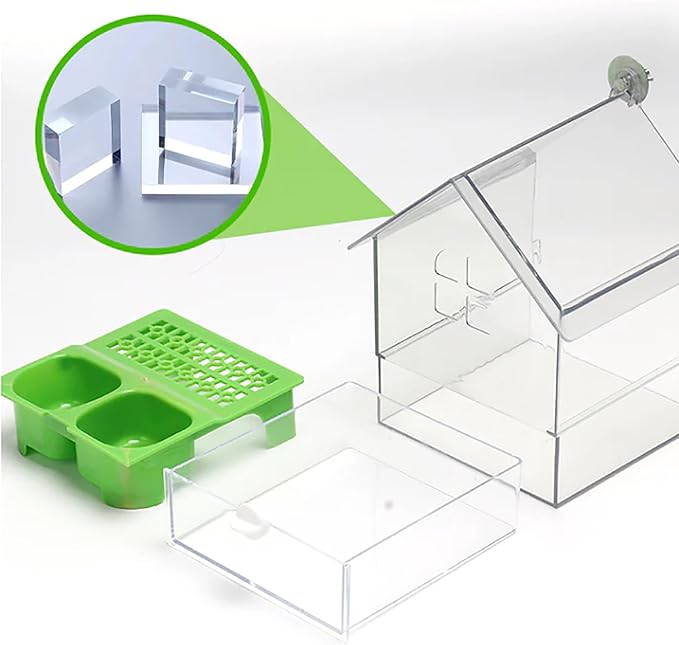 Ziveseller/Sowhathow Pull-Out External Parrot Feeder, Parrot Feeder Parakeet House Bird Bath Transparent Dish Water, Hanging Wild Bird Seed with Squirrel Proof Tray (White*2)