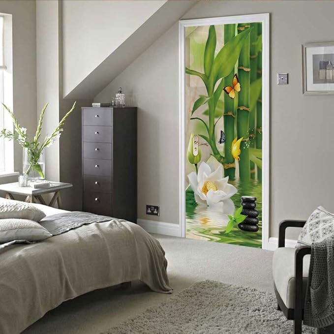 3D Peel and Stick Wall Murals - Bamboo - Self-Adhesive Removable PVC Waterproof Door Poster for Bedroom Living Room 31.5" x 78.7"