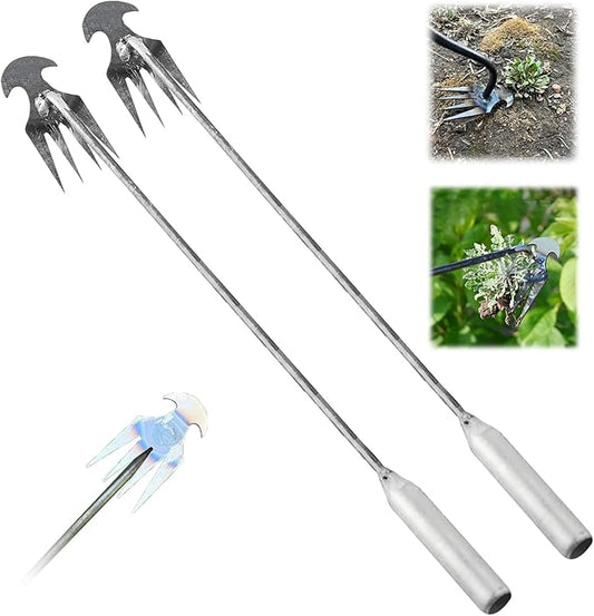 Amposei Weeding Artifact Uprooting Weeding Tool, Multifunctional Weeder, Hand Weeder Tool, Stand Up Weed Puller Tool with Handle for Garden Yard Farm Weed Removal (20in, Metal 2PCS)