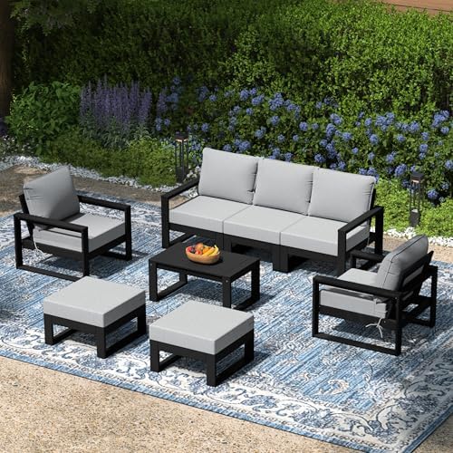 Rockaway 8-Piece Modern HDPE Outdoor Patio Furniture Conversation Set - Image 2