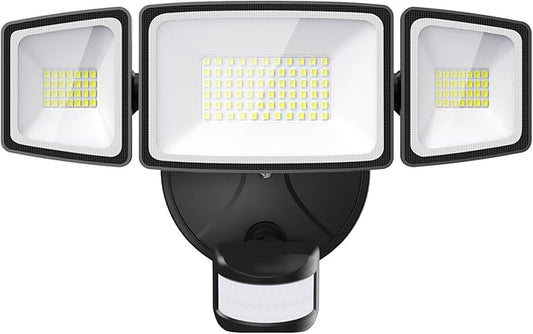 Onforu 65W LED Security Lights Motion Sensor Light Outdoor, 6500LM, 6500K, IP65 Waterproof, Flood Light Outdoor Motion Detector with Adjustable 3 Head, Hardwired Wall Light for Entryway, Yard, Garage