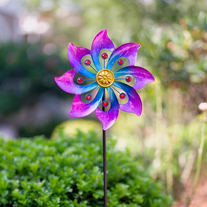 VEWOGARDEN Small Wind Spinners for Yard and Garden, Waterproof Metal Pinwheels Wind Spinners Outdoor Decor (Blue and Pink)