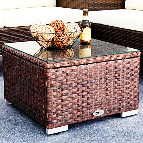 DIMAR GARDEN Outdoor Coffee Table Wicker Patio Side Table by DIMARGARDEN