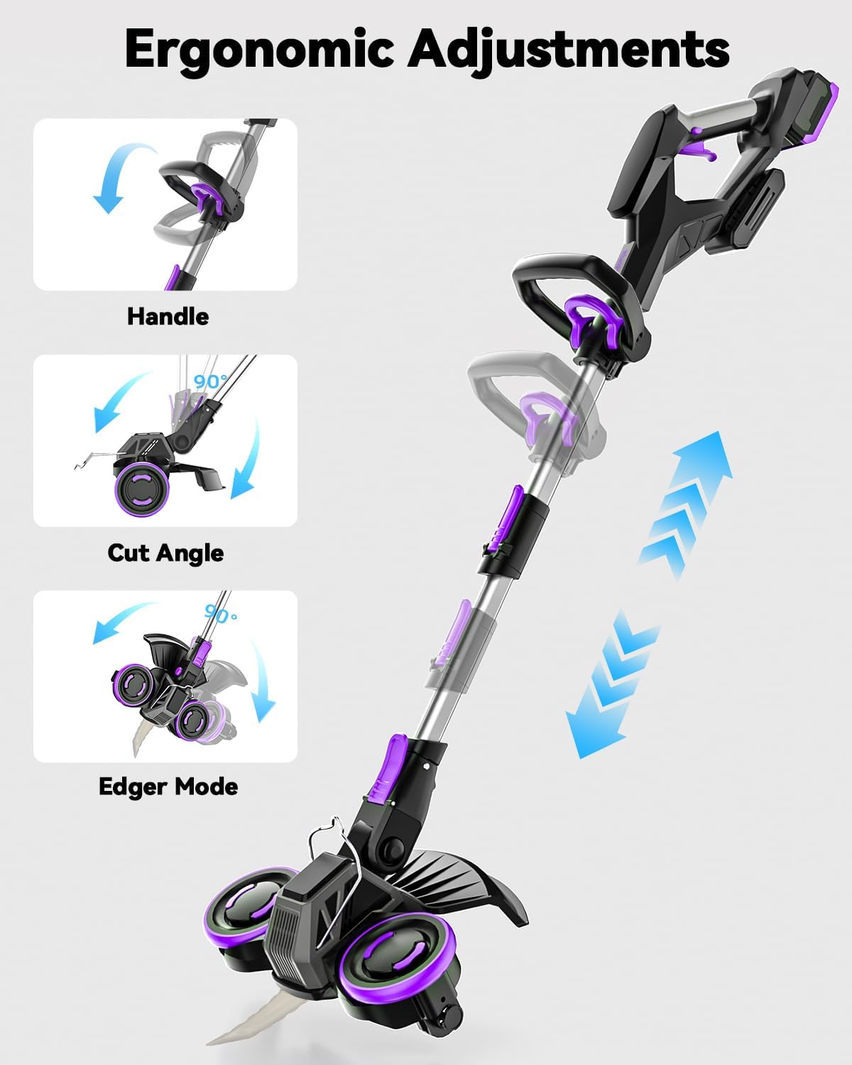 Weed Wacker Cordless, GearBrushless™, 3-in-1 Edger/Mower/Trimmer with Blade, 120 Min Runtime(with Two Batteries)