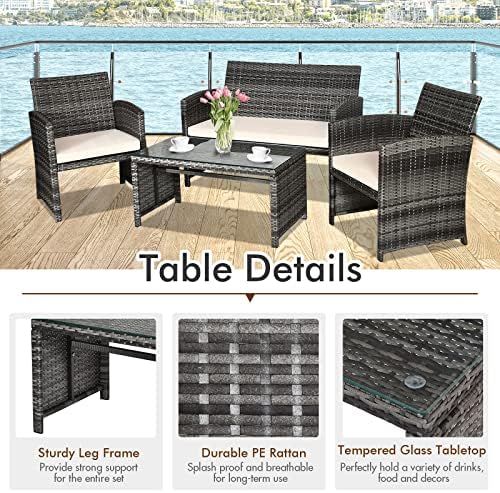 Goplus 4-Piece Rattan Patio Furniture Set, Outdoor Wicker Conversation Sofa - Image 3